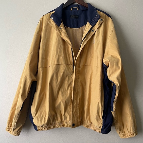 PGA SIGNATURE COLLECTION Yellow and Navy Windbreaker Jacket Men's XL - Picture 1 of 9